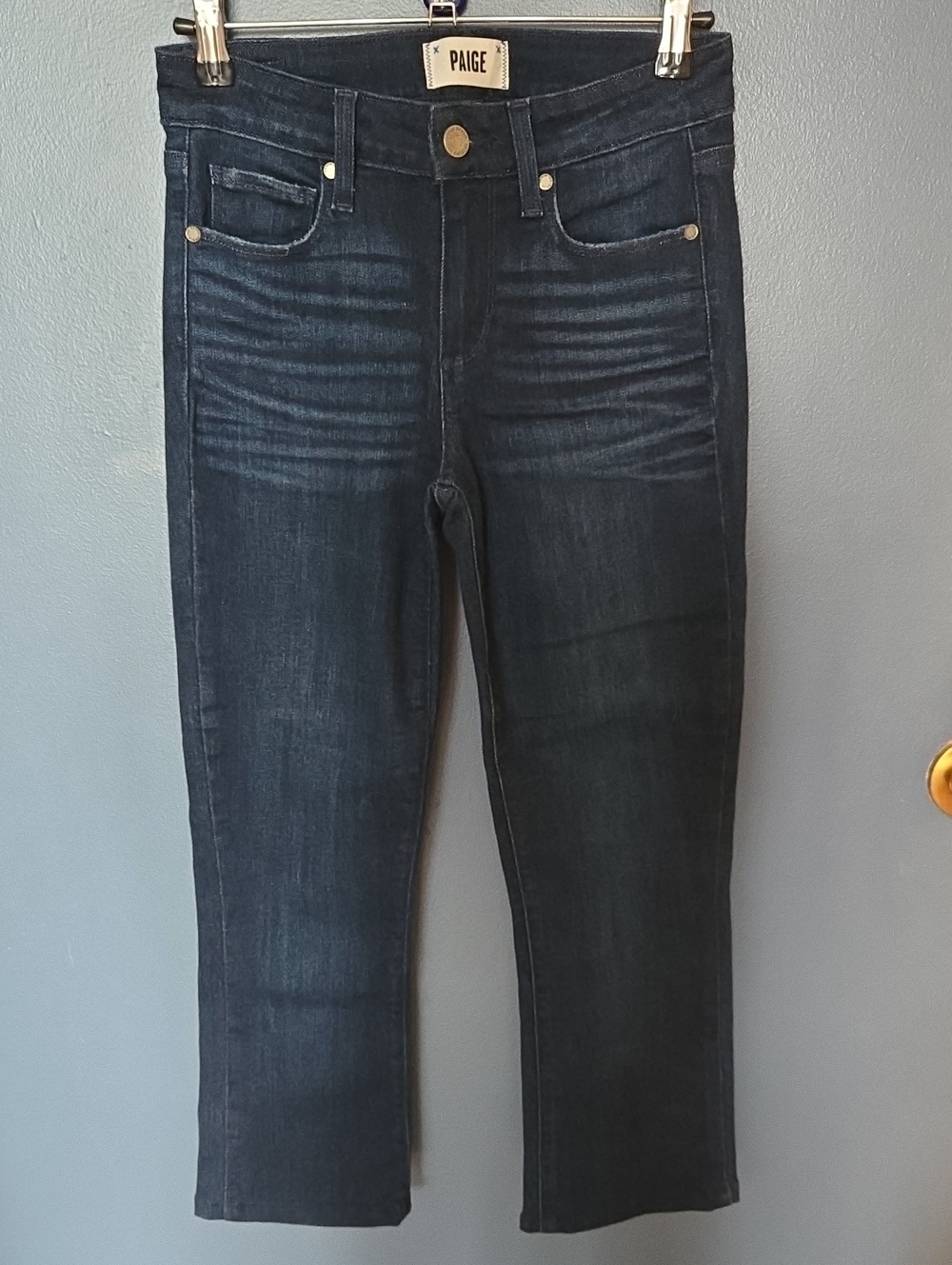 PAIGE Dark Indigo Cropped Stretch Jeans